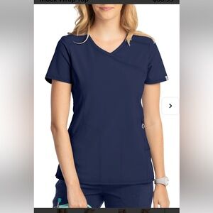 Cherokee Infinity Mock Wrap Top size Large, Navy Blue